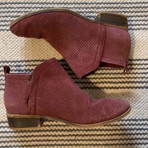 TOMS Burgundy Deia Perforated Suede Ankle Boot